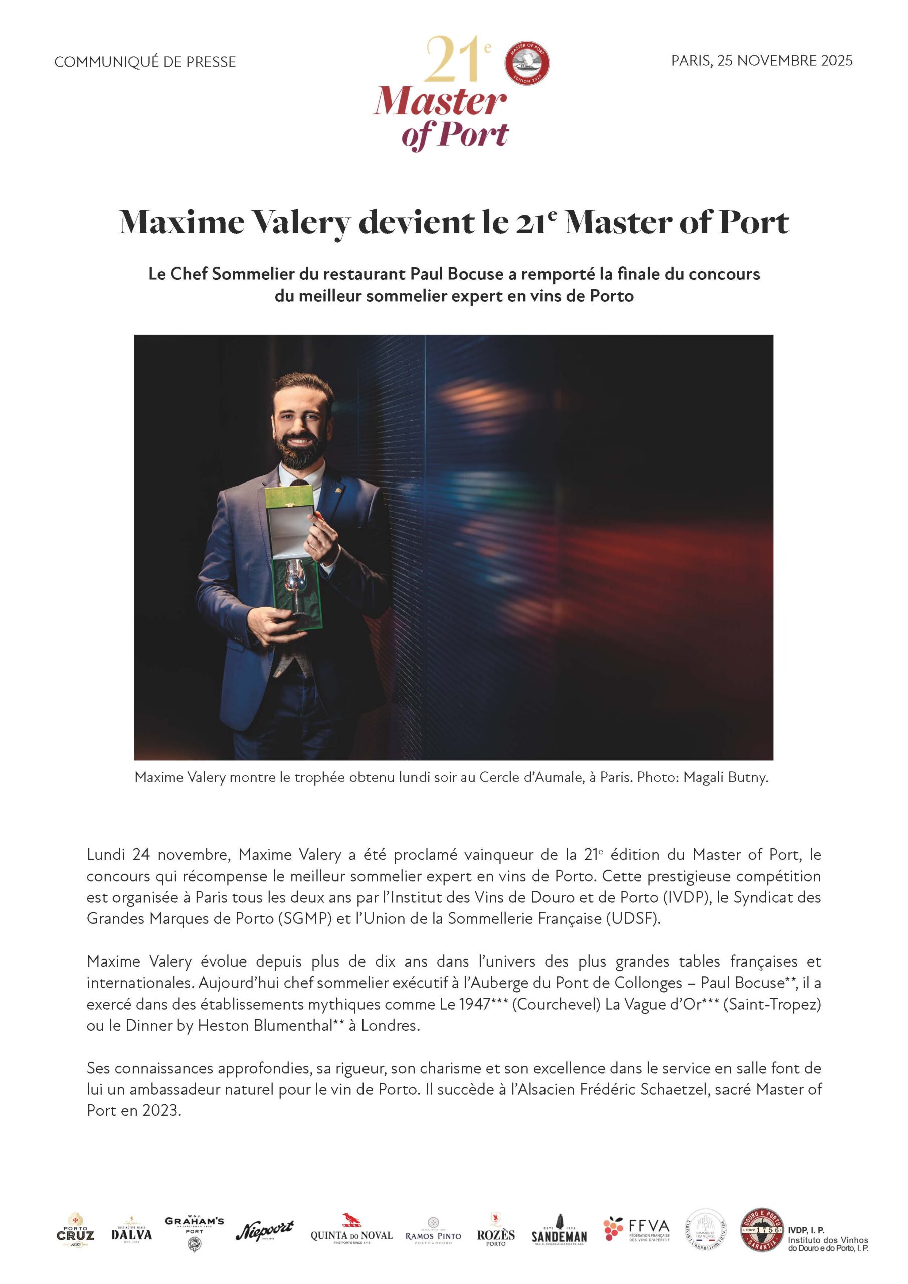 Première page du communiqué de presse de la Finale du 20ème Master of Port